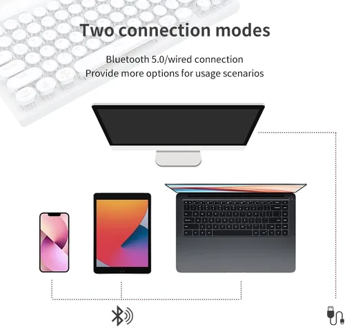 Miniatura 5 de Teclado mecánico de 83 teclas Punto Retro Máquina de escribir Teclado Bluetooth inalámbrico, mecánico de juegos, Interruptor azul anti-fantasma