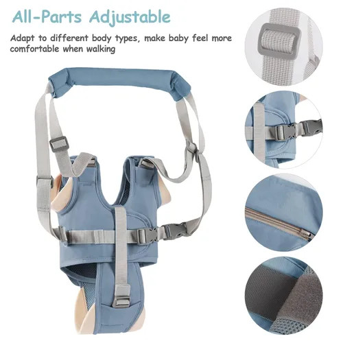 Miniatura 3 de Arnés de mano para caminar para bebé, cinturón ajustable para niños pequeños, arnés para caminar de pie, ayudante de aprendizaje con entrepierna Azul