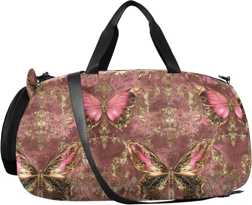 Miniatura 2 de Peach Gold Vintage Butterfly Gym Duffel Bag with Shoes Compartment Lightweight Kids Overnight Bag for Beach Swim Pool Sports bolso para gym mujer