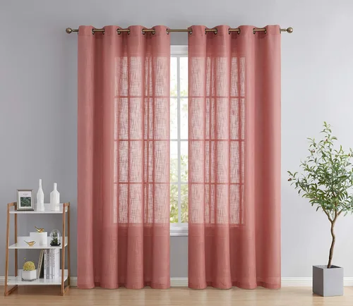 Miniatura 26 de HLC.ME - Cortinas de lino sintético con textura semitransparentes que mantienen la privacidad y filtran la luz, con ojales, cortas y de tela delgada
