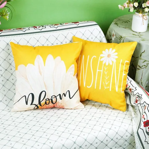 Miniatura 3 de ONWAY Juego de 2 fundas de almohada lumbar de primavera y verano de 16 x 16 pulgadas, fundas de almohada decorativas de margaritas de color amarillo