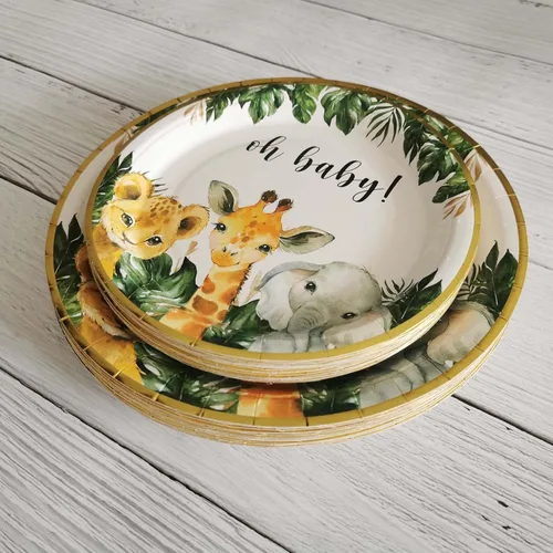 Miniatura 7 de Platos para baby shower de safari, decoración dorada de animales de la selva para 24 invitados, suministros temáticos de safari en la selva, platos