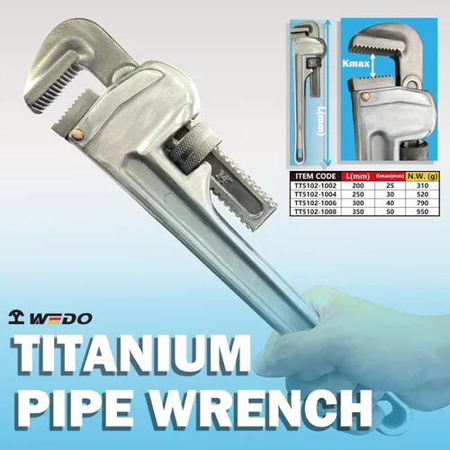 Miniatura 2 de WEDO Llave de tubo de titanio de 8 pulgadas, apertura máxima de mandíbula de 0.984 in, herramienta de fontanería ajustable, llave de fontanería