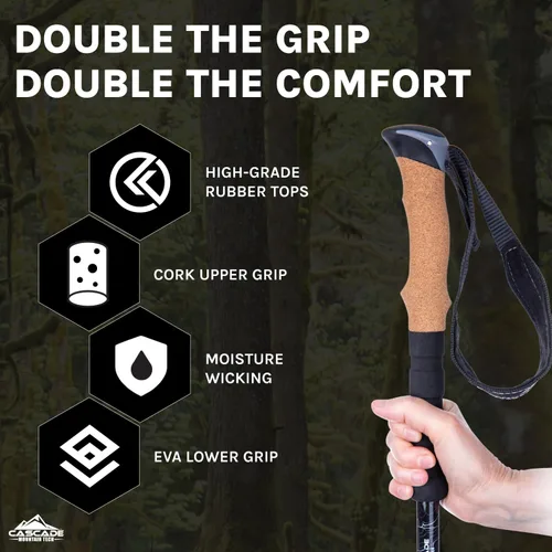 Miniatura 5 de Cascade Mountain Tech - Bastones de senderismo de fibra de carbono, bastones para caminar o hacer senderismo con seguros ajustables rápidos Verde