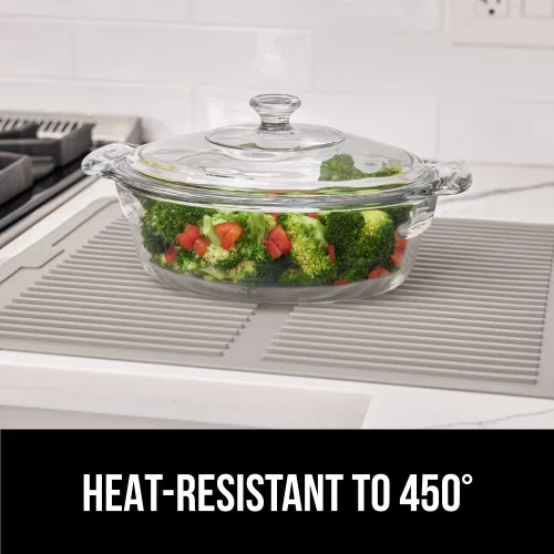 Miniatura 8 de GORILLA GRIP Tapete de secado de platos de silicona patentado 100% sin BPA para encimera de cocina, diseño acanalado para atrapar agua, fácil