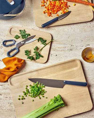 Miniatura 7 de Caraway Juego de 5 cuchillos de cocina alemanes de alta calidad con hoja de acero alemán, asas ergonómicas, sin microplásticos, color azul marino