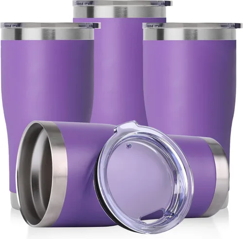 Miniatura 32 de DOMICARE vaso de doble pared con aislamiento al vacío, 20 onzas, con tapa, vaso de viaje de acero inoxidable, vaso de café con recubrimiento