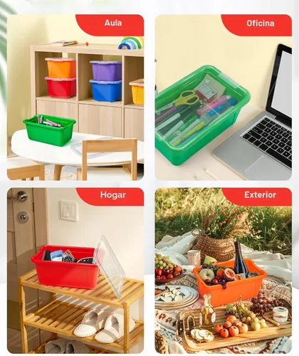 Miniatura 4 de GAMENOTE Contenedores de almacenamiento de 6 cuartos de galón con tapas, caja de plástico con pestillo para el aula y almacenamiento de juguetes