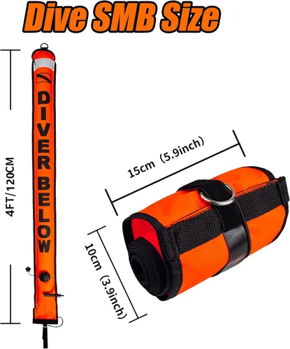Miniatura 7 de Boya marcador de superficie SMB, tubo de señal de buceo inflable de alta visibilidad con tira reflectante, superficie de salchicha de seguridad