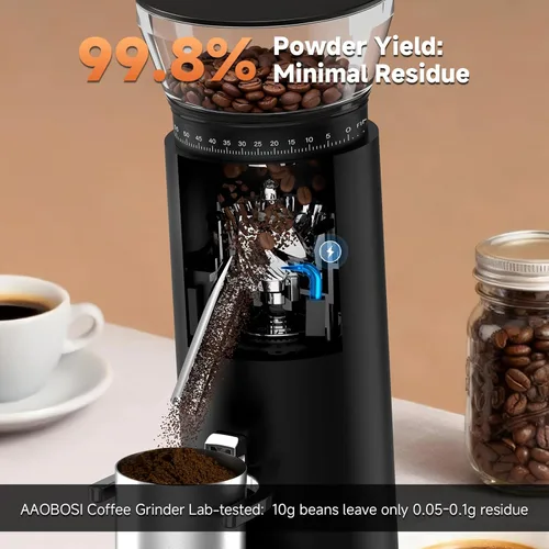 Miniatura 6 de AAOBOSI Molinillo inalámbrico de granos de café con 60 ajustes de molienda, temporizador ajustable de 98 segundos y rebaba cónica, antiestático