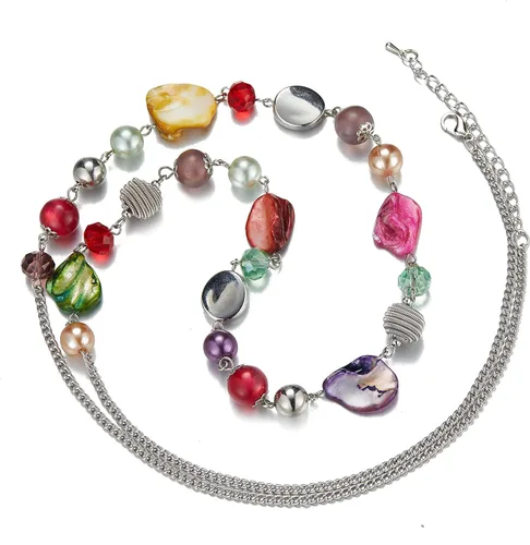 Miniatura 2 de FULU AUTUMN Collares largos de cuentas para mujer, collar de cadena de eslabones de plata con cuentas de cristal de concha, regalos de fiesta