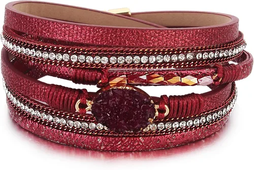 Miniatura 127 de FANCY SHINY - Pulsera de cuero estilo bohemio, pulsera de cuentas de cristal con cierre magnético, regalos de joyería para mujer