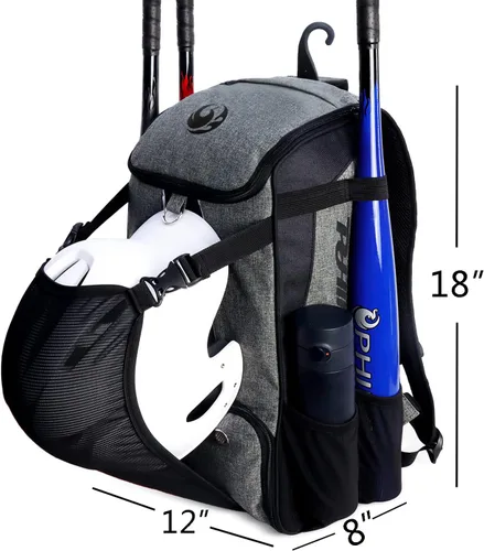 Miniatura 2 de PHINIX Mochila de béisbol y softbol para adultos, gran capacidad para bates, cascos, guantes, zapatos