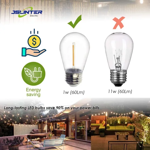 Miniatura 4 de Jslinter Bombillas LED S14 de 1 W, inastillables y resistentes al agua, 2200 K blanco cálido, equivalente a 11 W, base E26, reemplazo