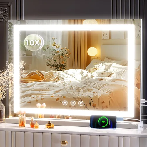 Miniatura 12 de Gvnkvn Espejo de tocador de maquillaje con puerto de carga USB de 19 pulgadas de largo x 24 pulgadas de ancho, espejo de maquillaje LED, espejo