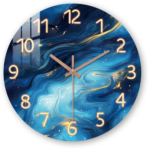 Miniatura 8 de Reloj de pared verde azulado para sala de estar de 12 pulgadas, reloj de pared de mármol a pilas, cuarzo redondo, dorado, silencioso, sin tictac