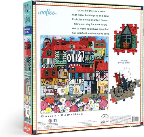 Miniatura 3 de eeBoo: Piece and Love Whimsical Village - Rompecabezas cuadrado de 1000 piezas para adultos y familias, incluye piezas brillantes y resistentes