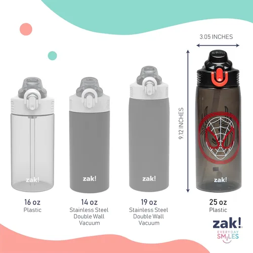 Miniatura 10 de Zak Designs Marvel Spider-Man Sage Botella de Agua Para Escuela o Viajes, Botella de Agua de Plástico Resistente de 25oz con Pajita, Asa, y Tapa