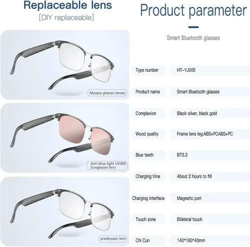 Miniatura 4 de Lentes de sol inteligentes para ciclismo, deportes, golf, senderismo, correr, tenis y pickleball, lentes de sol para bicicleta, Ai-negro