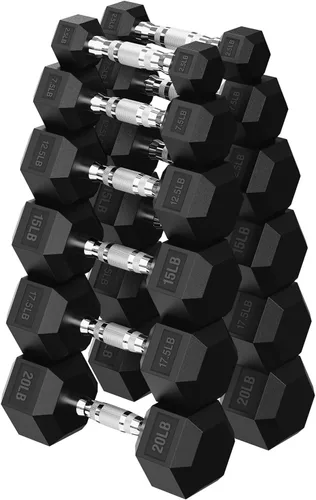 Miniatura 17 de HANDBODE Juego de mancuernas hexagonales de 45 a 640 libras, mancuernas de ejercicio y fitness con revestimiento de goma para gimnasio en casa