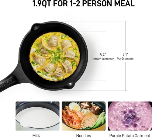 Miniatura 7 de BUYDEEM Sartén antiadherente de aluminio fundido, sartén de leche de calor rápido y uniforme con tapa de vidrio, compatible con todas las estufas