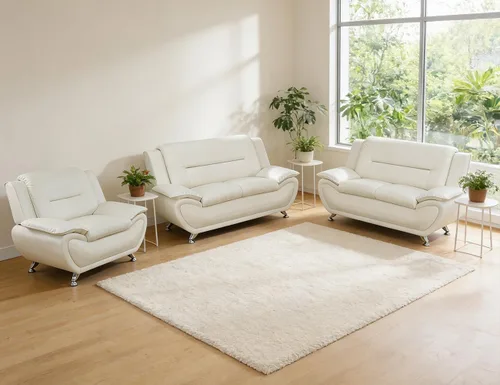 Miniatura 35 de Sofás Seccionales de Cuero, Conjuntos de Muebles de Sala de Estar, 3 Piezas Conjunto de Sofá Moderno para Sala de Blanco crema