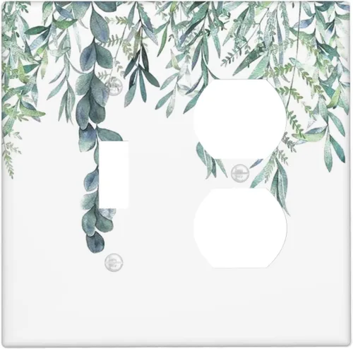 Miniatura 64 de Hojas de eucalipto, vegetación, flores de vid, sencillez, cubiertas decorativas de salida de 1 pandilla, placa de pared para interruptor de luz