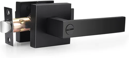 Gobrico 1 paquete de manijas cuadradas de privacidad para puerta en acabado negro mate, manijas interiores sin llave, reversibles para puertas