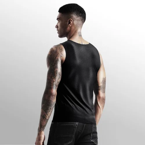 Miniatura 5 de Camisetas de verano transpirables de seda de hielo para hombre, camisetas sin mangas para cultiva el movimiento de fitness en V, camisetas rojas
