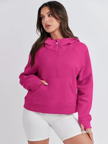 Miniatura 7 de ANRABESS Sudaderas con capucha corta con media cremallera para mujer, sudadera de forro polar con cremallera de un cuarto, ropa de invierno 2023