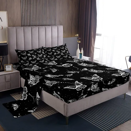 Miniatura 16 de Erosebridal Juego de ropa de cama para niños, sábanas kawaii con diseño de gato, tamaño individual, juego de cama de 3 piezas con 1 sábana bajera, 1