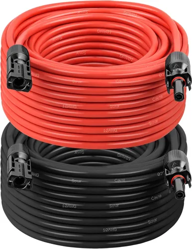 Miniatura 11 de Cable de extensión solar 10AWG de 20 pies – Paquete de 2 cables fotovoltaicos rojos y negros con conectores solares, cobre estañado de 84 hebras