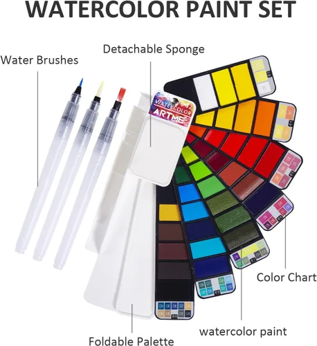 Miniatura 3 de Juego de pintura de acuarela, 42 colores surtidos con 3 pinceles, juego de bocetos de campo de acuarela plegable perfecto para pintura al aire libre