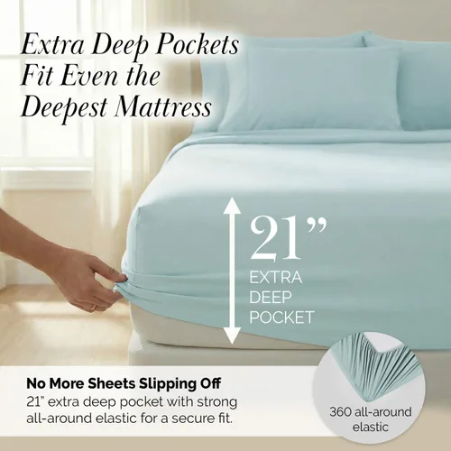 Miniatura 86 de Southshore Fine Living, Inc. Juego de 7 piezas de sábanas King divididas para cama ajustable, juego de sábanas King divididas con bolsillo de 21