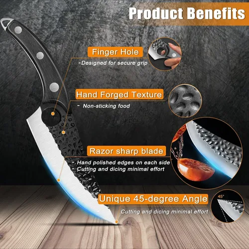 Miniatura 4 de ZENG Cuchillo de chef de 7 pulgadas, cuchillos de carnicero forjados a mano con funda, cuchillo japonés de acero de alto carbono para cortar carne