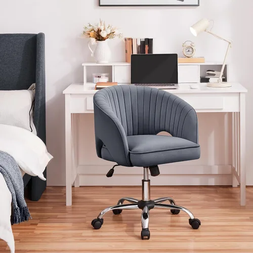 Miniatura 5 de Topeakmart Silla de escritorio de terciopelo, silla de tocador de maquillaje con altura de asiento y reposabrazos ajustables, silla de oficina