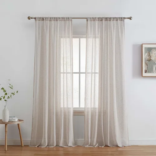 HLC.ME Penelope - Cortinas gruesas de lino sintético texturado semitransparentes, con filtro de luz solar y privacidad, con bolsillo para cortinero,