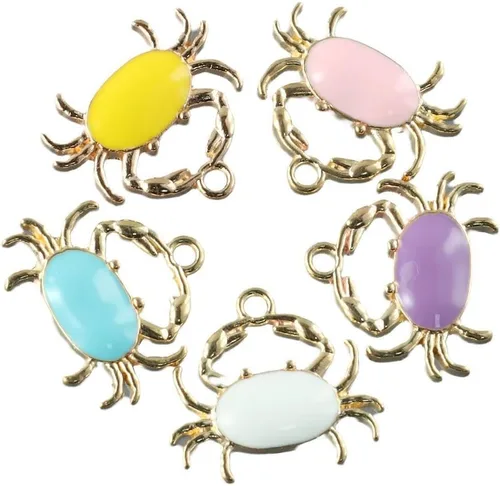 Miniatura 5 de 40 dijes de cangrejo esmaltados, colores aleatorios de animales del océano, colgantes de aleación de temática marina para fabricación de joyas