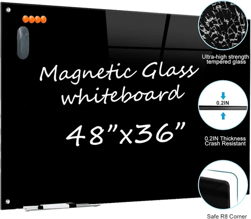 Miniatura 3 de Pizarra negra de cristal de borrado en seco, pizarra magnética de 48 x 36 pulgadas, sin marco, pizarras de vidrio transparente con imanes súper