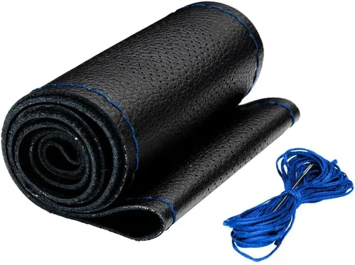 Miniatura 14 de AUTOXBERT Funda de volante de 38cm/15 pulgadas de piel auténtica para coser a mano, estilo DIY, con hilo y agujas, se ajusta para VW Ford Nissan Kia