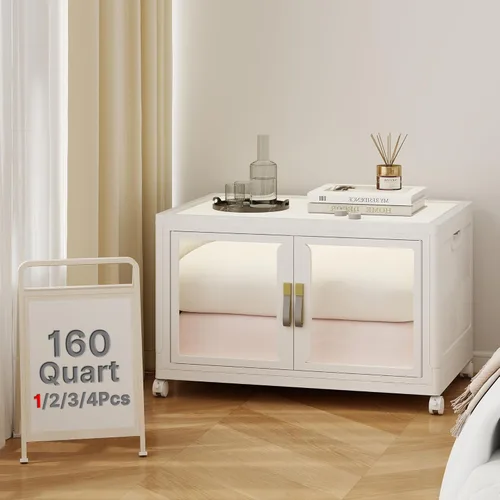 Miniatura 13 de Stackable Storage Bins with Lids, Clear Doors, 120QT Storage Bins Large Storage Cabinet Foldable Collapsible Closet Organizers for Bedroom Dorm