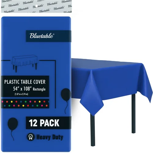 Miniatura 8 de Bluetable Mantel de plástico desechable rectangular negro (paquete de 12) a granel, mantel ultra resistente (54 x 108 pulgadas), mesas de 6 pies u 8