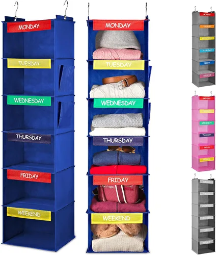 Miniatura 10 de Organizador de almacenamiento de 5 niveles de 12 x 59 pulgadas, cuélguelo en la recámara de sus hijos o en el armario para una divertida