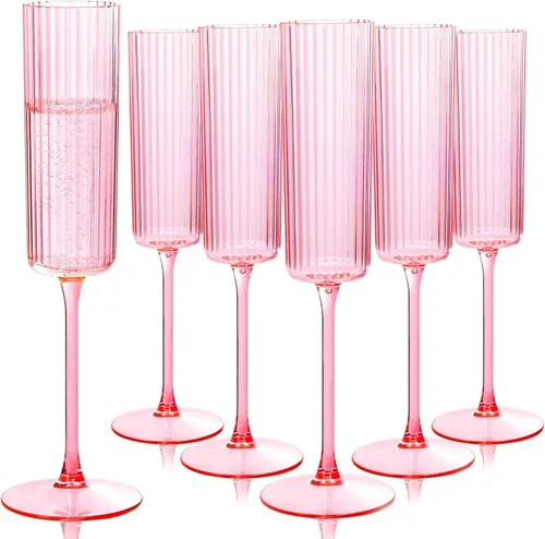 Miniatura 10 de Paquete de 36 copas de champán de plástico transparente, copas de champán desechables acanaladas de 6 onzas, copas de mimosa vintage transparentes