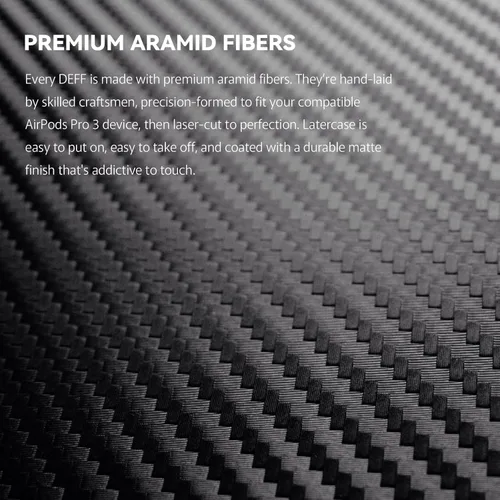 Miniatura 2 de DEFF Funda para AirPods Pro 3 (2025) - Funda protectora de fibra de aramida Dupont auténtica, ultra fina de 0.026 in y piel minimalista ligera
