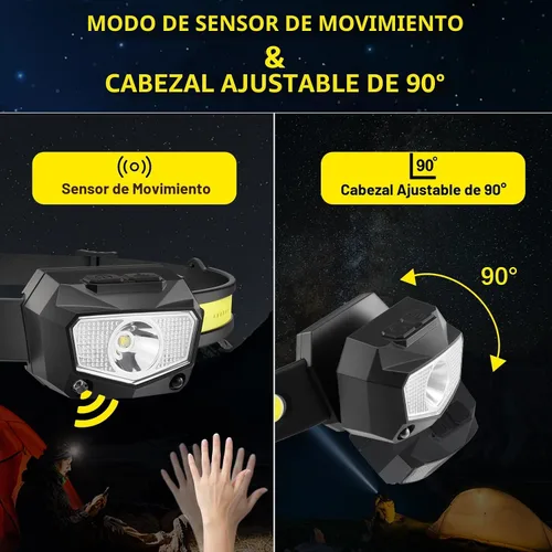 Miniatura 5 de Paquete de 3 faros recargables, haz COB de 230° de ancho y 60° de luz LED súper birght con luz blanca roja, luces de cabeza de 7 modos para frente