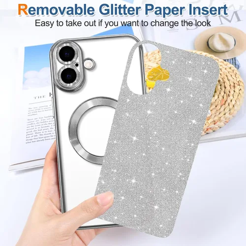 Miniatura 153 de Hython Funda para iPhone 14 Pro Max con purpurina, fundas magnéticas transparentes para teléfono con protector de lente de cámara