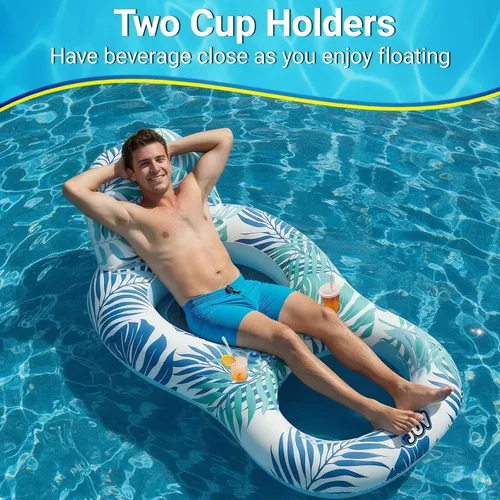 Miniatura 6 de Pool Floats for Adults,Inflatable Chair Lounger Floaties with Drink Holder,Travel Pool Beach Lake Swim Inflatables Water Floating Rafts