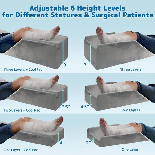 Miniatura 2 de Almohadas de elevación de piernas para después de la cirugía, almohada de reemplazo de rodilla ajustable de 6 alturas, cuñas de piernas refrescantes