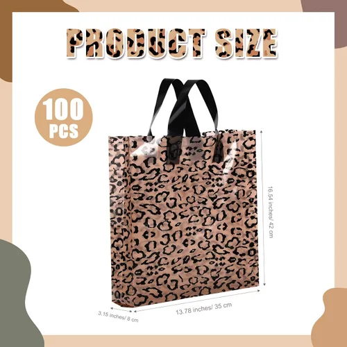 Miniatura 3 de Woanger 100 bolsas de compras de leopardo de plástico con estampado de guepardo, bolsa de regalo de leopardo para pequeñas empresas, fiesta